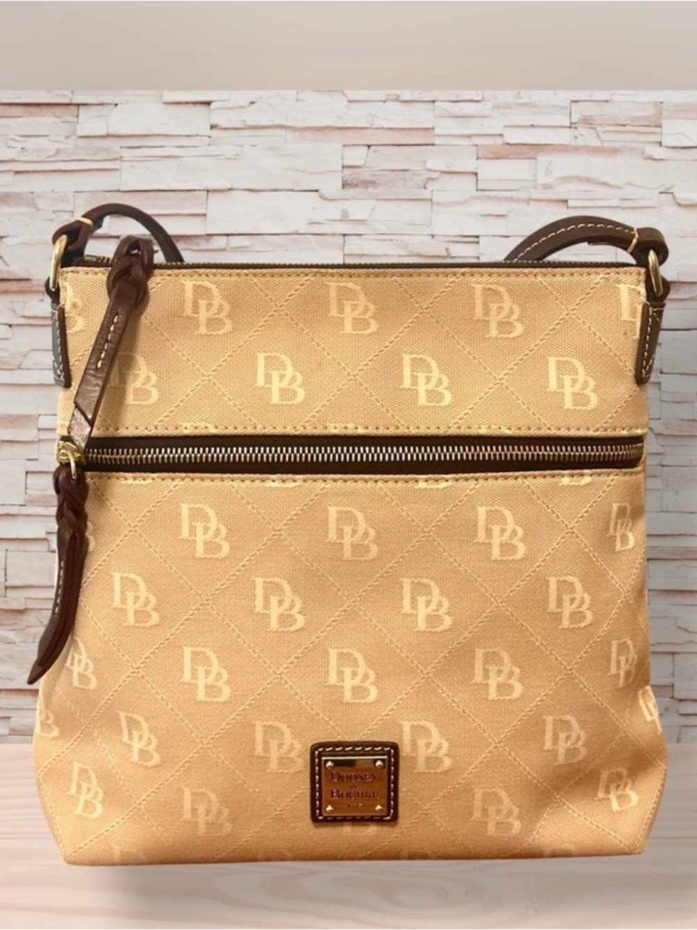 Dooney & Bourke Authentic Maxi Quilt DB Beige/Tan Signature Monogram Crossbody